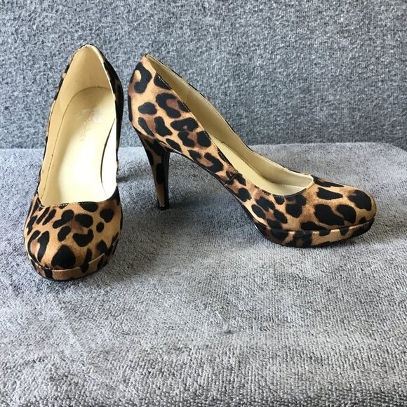 Marc Fisher Brown and Black Leopard Fabric Platform Stiletto Pump Size: 7 M - Picture 1 of 12